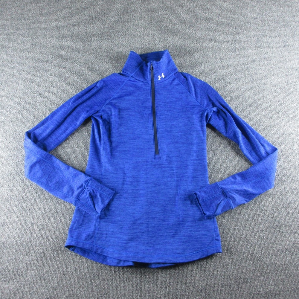 Under Armour Shirt Womens XS Blue ColdGear 1/4 Zip Long Sleeve Running Athletic